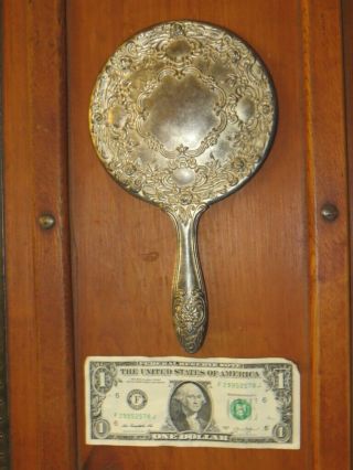 Vintage Collectible Art Nouveau Ornate Silver Plated Hand Vanity Mirror