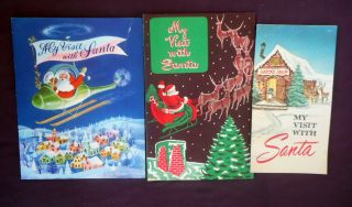 Christmas Vintage Photo Folder Holder My Visit With Santa Claus Set Of 3 Picture