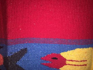 Mexican Zapotec Wool Blanket / Rug With Fringe in vibrant red & primary colors 2