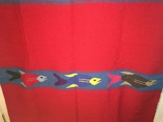 Mexican Zapotec Wool Blanket / Rug With Fringe in vibrant red & primary colors 4