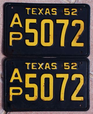 1952 Texas License Plates Ap5072 - - - Nos Pair