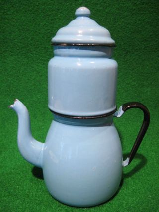 Antique French Blue Enamel Ware.  Drip Coffee Pot.  Vintage Cafetiere