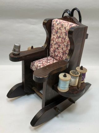 Vintage Pin Cushion Rocking Chair Thread Scissor Thimble Holder