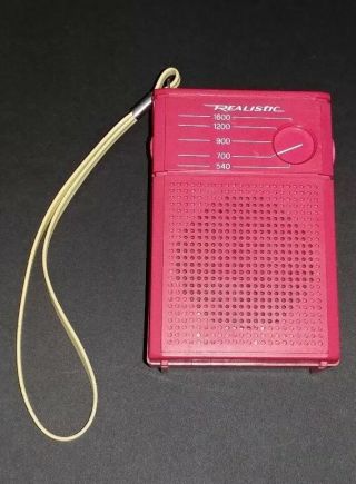 Vintage Realistic Model 12 - 203 Reddish Pink Pocket Transistor Am Radio