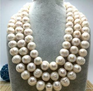 Huge 12 - 13mm Natural South Sea Baroque White Pearl Necklace 50 " 14k Gold Clasp