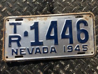 1945 Nevada Truck License Plate Tr - 1446 War Time Silver And Blue