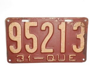 1931 Quebec License Plate Canada Tag Sign Automobile