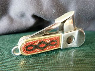 Vintage Cts Solingen Metal Cigar Cutter " Art Deco " - Incision / V Cut