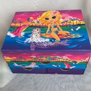 Lisa Frank Jewelry Box Cassie Surfer Girl Dolphins Pin Glitter Blue Mirror Girls