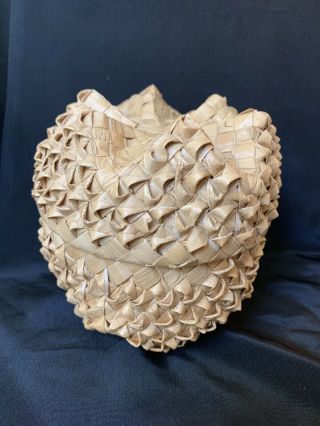 Hand Woven Passamaquoddy Native American Porcupine Woven Lidded Basket