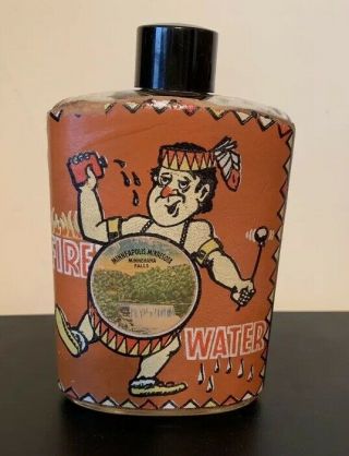 Vintage Indian Fire Water Glass Bottle/flask Souvenir Minneapolis,  Minnesota
