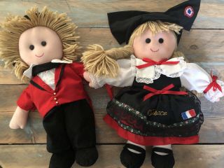 French Traditional Alsatian Folk Dressed 9 Inch Soft Plush Dolls Boy Girl Set