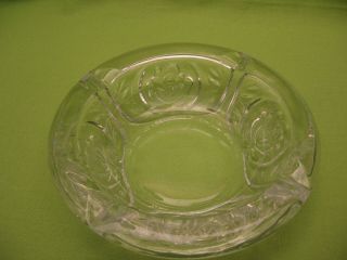 Vintage Clear Glass Ashtray - 6 " In Diameter - Heavy - Floral Dec.  - Exc.  Cond.