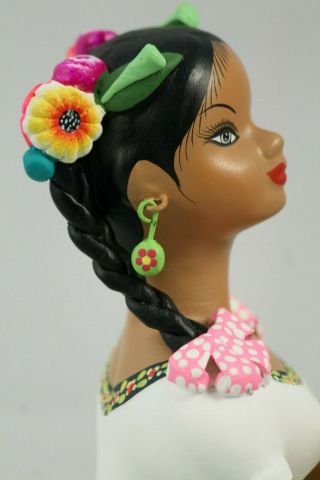 Lupita NAJACO Ceramic Doll/Figurine Mexico Folk Art Basket Toys Lime Green Clay 5