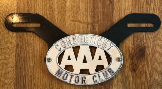 Vintage Triple Aaa Connecticut Motor Club Car License Plate Topper Sign Badge