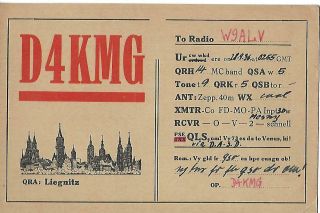 `1936 D4kmg Liegnitz Germany Qsl Radio Card.