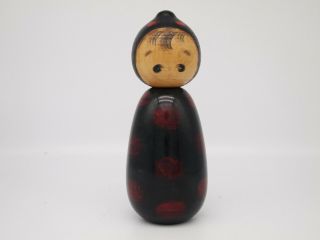 7inch Japanese Vintage Wooden Sousaku Kokeshi Doll Signed / Lady Bug Boy