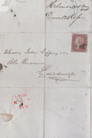 1848 Qv Helensdale Cover With A 1d Penny Red Stamp Sent To Edinburgh