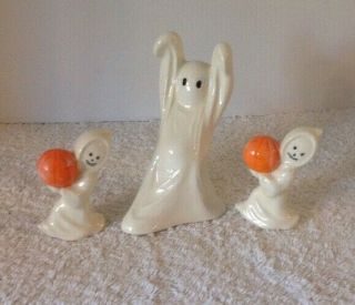 3 Vintage Ceramic Mold Halloween Ghosts Goblins 4.  75 " - 3 " Hand Painted Figures