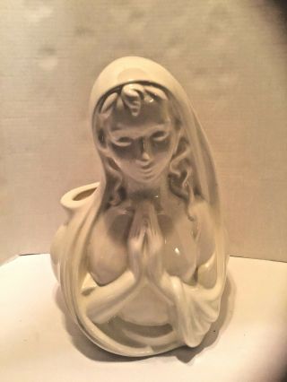 Vntg Large Haeger Pottery Virgin Mary Madonna Planter Praying Hands White Vase