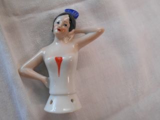 Vintage Germany Porcelain Half Doll Arms Out Pincushion Broom Dolls 4 "