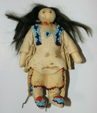 Indian Doll Leather Buck Skin Indian Tanned W/ Human Hair