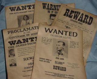5 Old West Posters Outlaw Billy The Kid Jesse James Geronimo Doc Holliday Wanted