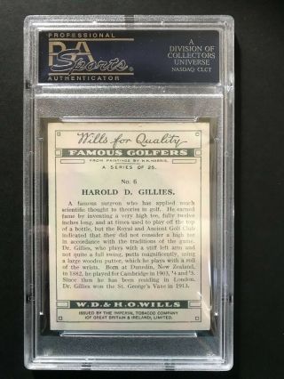 1930 W.  D.  & H.  O.  Wills Famous Golfers: Harold D Gillies 6 PSA Grade 6 2