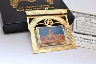 2001 Texas State Capitol Ornament.  Box.  Pamphlet