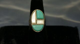 Vintage Navajo Sterling Silver Turquoise Mother Of Pearl Ring Size 10