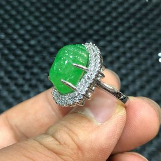 Chinese 925 Silver & Green Jadeite Jade Buddha Head Amulet Handwork No.  7 - 12 Ring 3