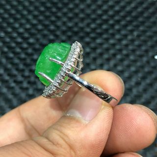 Chinese 925 Silver & Green Jadeite Jade Buddha Head Amulet Handwork No.  7 - 12 Ring 4