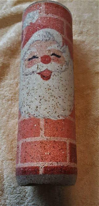 Vintage Colorful Christmas Red Santa Clause Candle Glass Pillar Sugared Cylinder