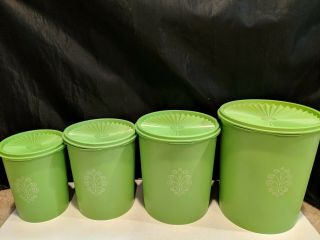 Vintage Tupperware Set Of 4 Apple Green Servalier Canisters 805 807 809 811