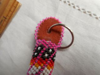 Navajo Indian Bead work Key Chain Pink Leather Metal Ring ' Lena ' Native American 3