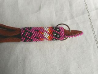Navajo Indian Bead work Key Chain Pink Leather Metal Ring ' Lena ' Native American 4