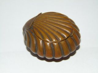 Sweet Antique Brass Clam Shell Design Compact Or Rouge Or Pill Box