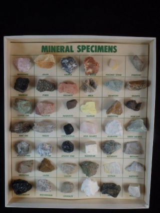 Vintage Box Of 42 Mineral Specimens
