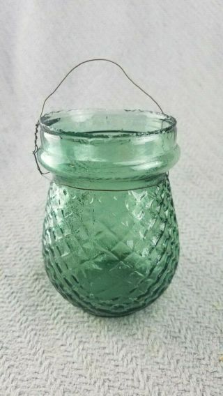 Antique Victorian Diamond Blue Green Glass Christmas Light Candle Lantern