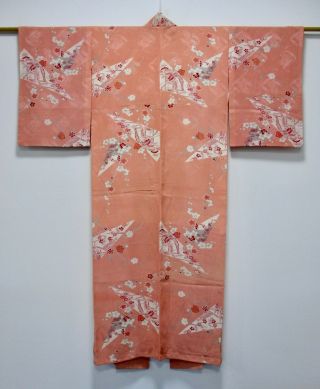 Japanese Silk Antique Kimono / Flower Pattern / Vintage Silk Fabric /32
