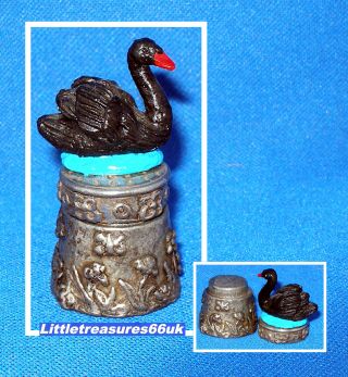 Pewter Stephen Frost Hand Painted Black Swan Thimble.