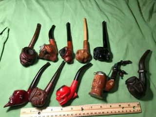 10 Assorted Carved Pipes (many Unsmoked)