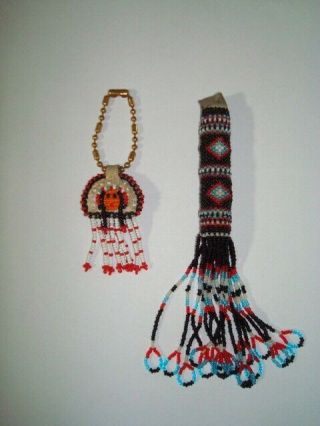 Vintage Sioux Indian Hand Beaded Key Chains Fobs