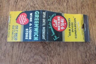 A321 Vintage Matchbook Cover Greenwich Wine & Liquor Store York City Ny