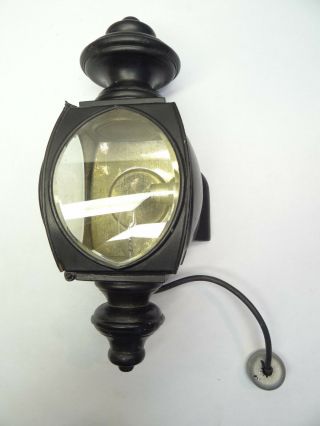 Antique Old Painted Black Metal Brass Converted Electric Driving Lantern Lamp