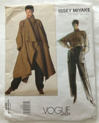 Vogue Designer 1476 Issey Miyake Coat Shirt Pants Pattern Sz 12 Uncut Sewing