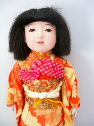 Vintage Japanese Ichimatsu Gofun Girl Doll w/ Kimono 14 inches 3