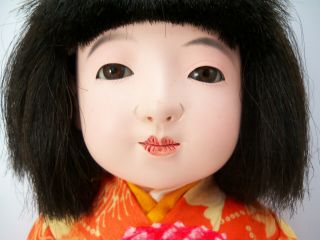 Vintage Japanese Ichimatsu Gofun Girl Doll w/ Kimono 14 inches 4
