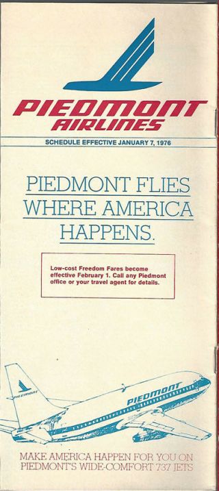 Piedmont Airlines System Timetable 1/7/76 [7125]