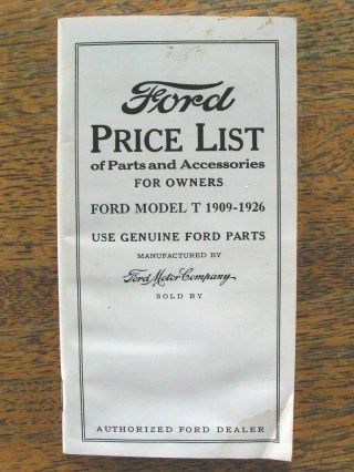 1932 - A Ford Model T Price List Of Parts & Accessories For Owners 1906 - 1926 46pps